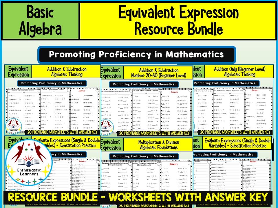 EQUIVALENT EXPRESSION Worksheets BUNDLE for GRADE 4–6