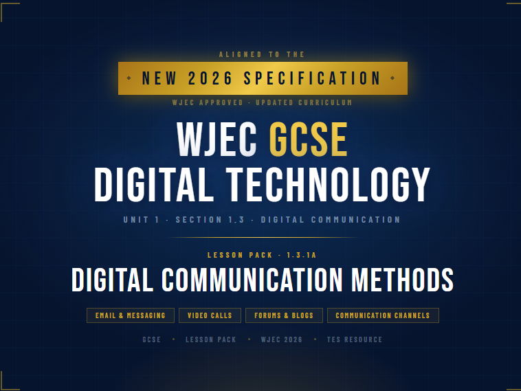NEW 2026 WJEC GCSE Digital Technology 1.3.1A Digital Communication Methods | Lesson Pack