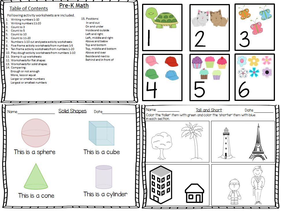 Math Bundle for Pre-K Worksheets