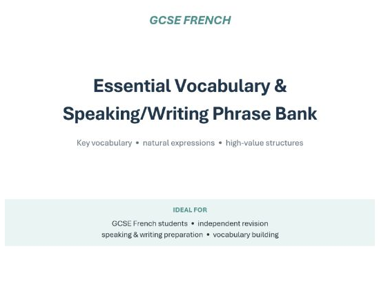 GCSE French Essential Vocabulary & Speaking/Writing Phrase Bank