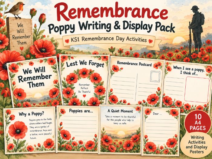 Remembrance Poppy Writing & Display Pack | KS1 Remembrance Day Activities