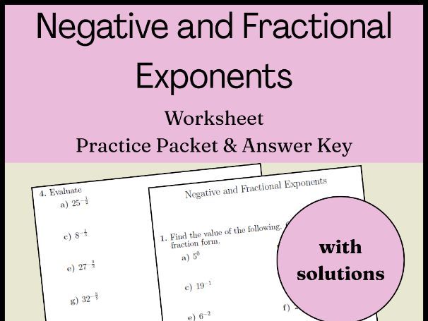 Negative and Fractional Exponents Worksheet | Practice Packet & Answer Key