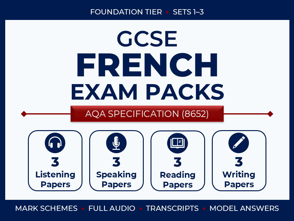 AQA GCSE French (2026) – Foundation Exam Pack Bundle (Sets 1-3)