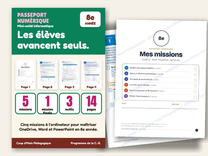 French Computer Skills Grade 8 OneDrive Word PowerPoint | Passeport numérique