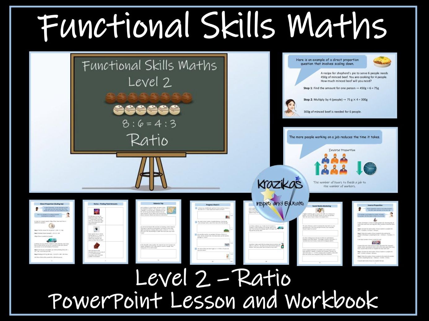 Level 2 Maths Functional Skills - Ratio PowerPoint Lesson and Workbook