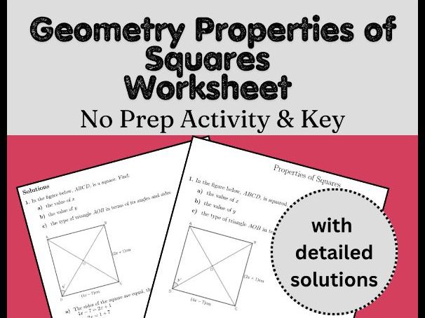 Geometry Properties of Squares Worksheet | No Prep Activity & Key