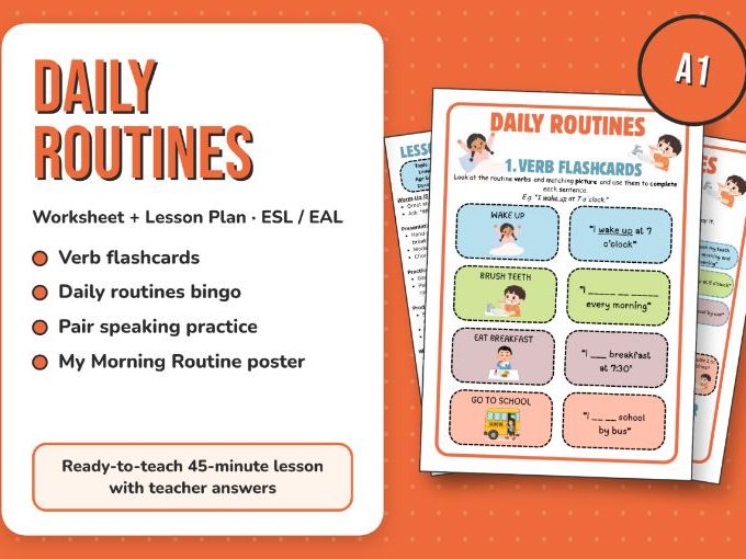 Daily Routines – A1 ESL Lesson Plan (Flashcards, Bingo & Poster Activity)