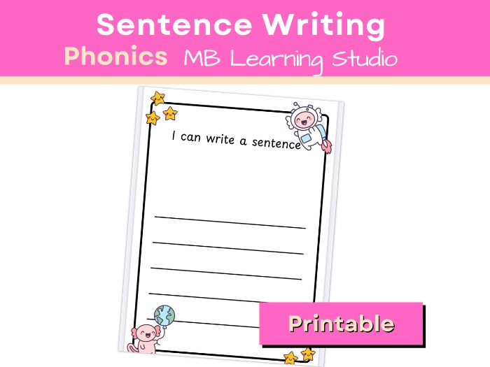 Space-Themed Writing Paper – “I Can Write a Sentence” Activity for EYFS, KS1, Pre-K to 1st Grade