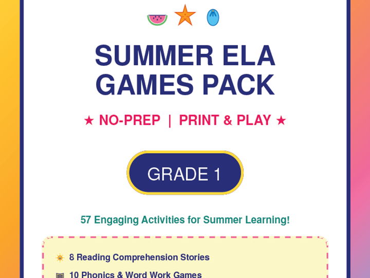 1st Grade Summer ELA Games Pack | No-Prep Printables