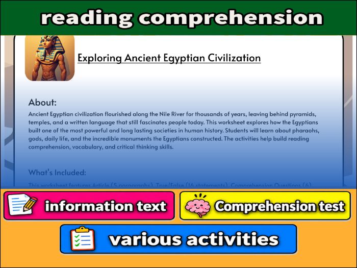 Exploring Ancient Egyptian Civilization- Reading Comprehension & Activities