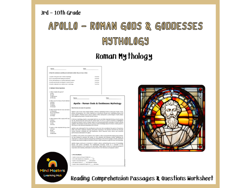Apollo The God Worksheet.pdf Apollo - Roman Gods & Goddesses Mythology Reading Comprehension ...
