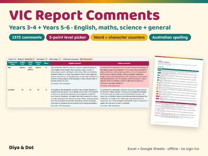 VIC Report Comments Years 3-6