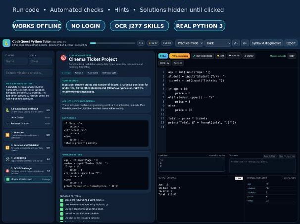 Free GCSE Python Programming Tutor Demo - 8 Interactive Auto-Marked Challenges