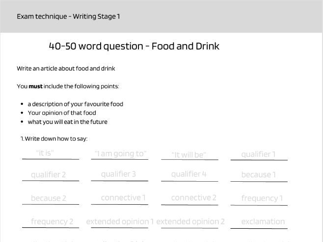 Food and Drink writing practice Edexcel 40-50 words