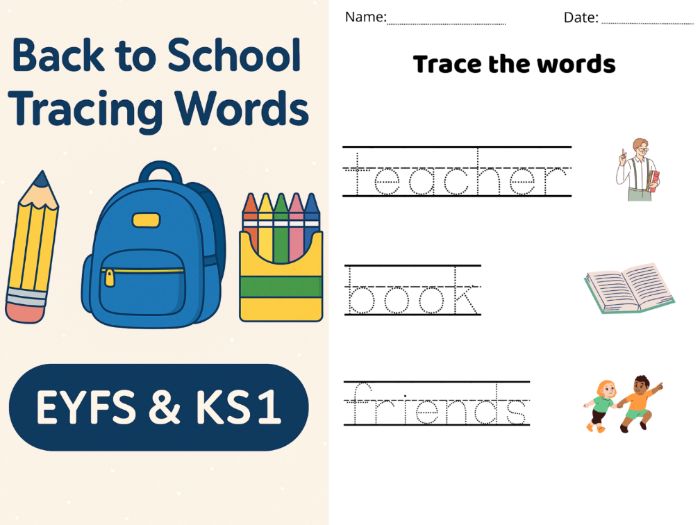 Back to School Tracing Words | Handwriting Practice for EYFS & KS1 | School Vocabulary with Pictures