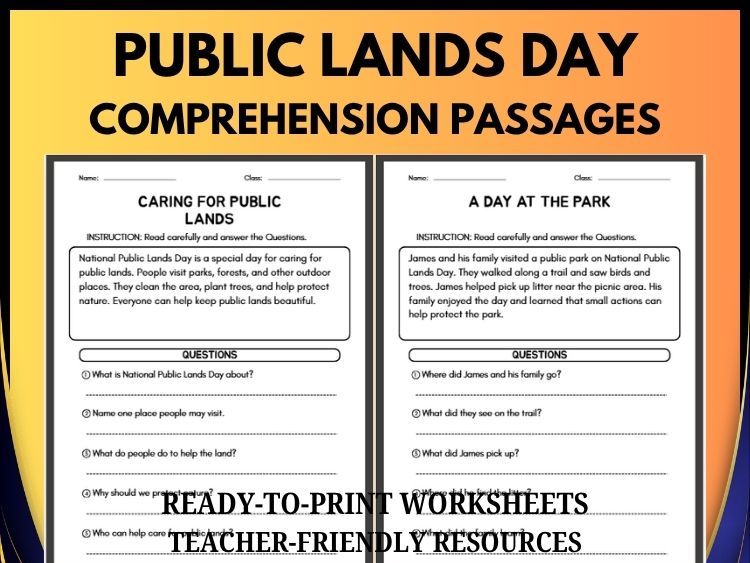 Public Lands Day Reading Comprehension | 20 Passages & Questions | Grades 2–8