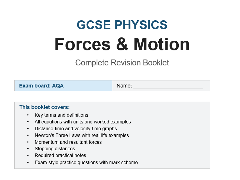 Force and Motion revision booklet