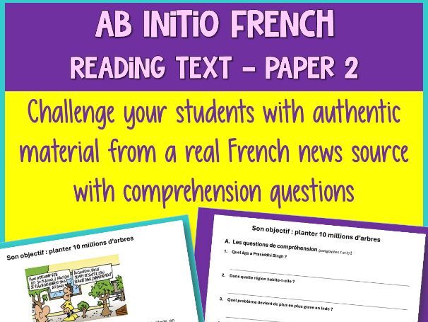 IB French Ab Initio: Reading Text |Test prep |Partage de la Planete |Environment