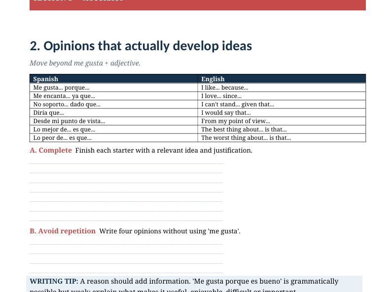 Spanish Writing Toolkit