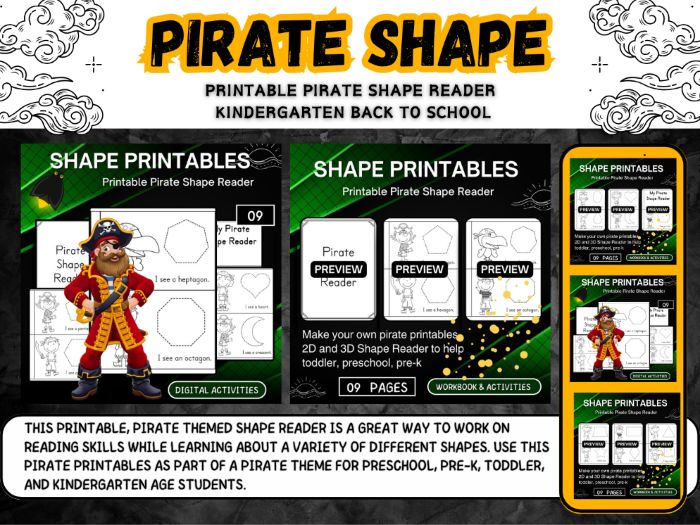 Printable Pirate Shape Reader back to school activities and worksheets