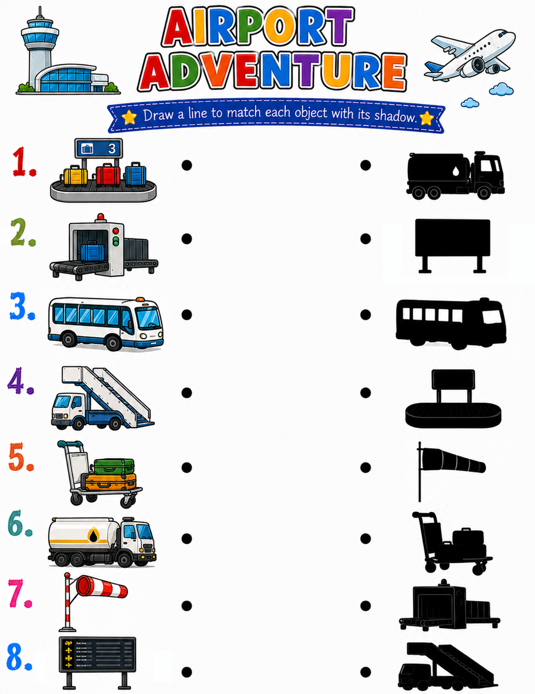 Airport Adventure Matching Worksheets | Preschool Kindergarten 1st ...