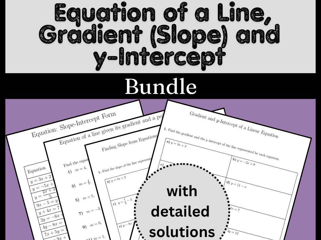 Equation of a Line, Gradient (Slope) and y-Intercept Bundle
