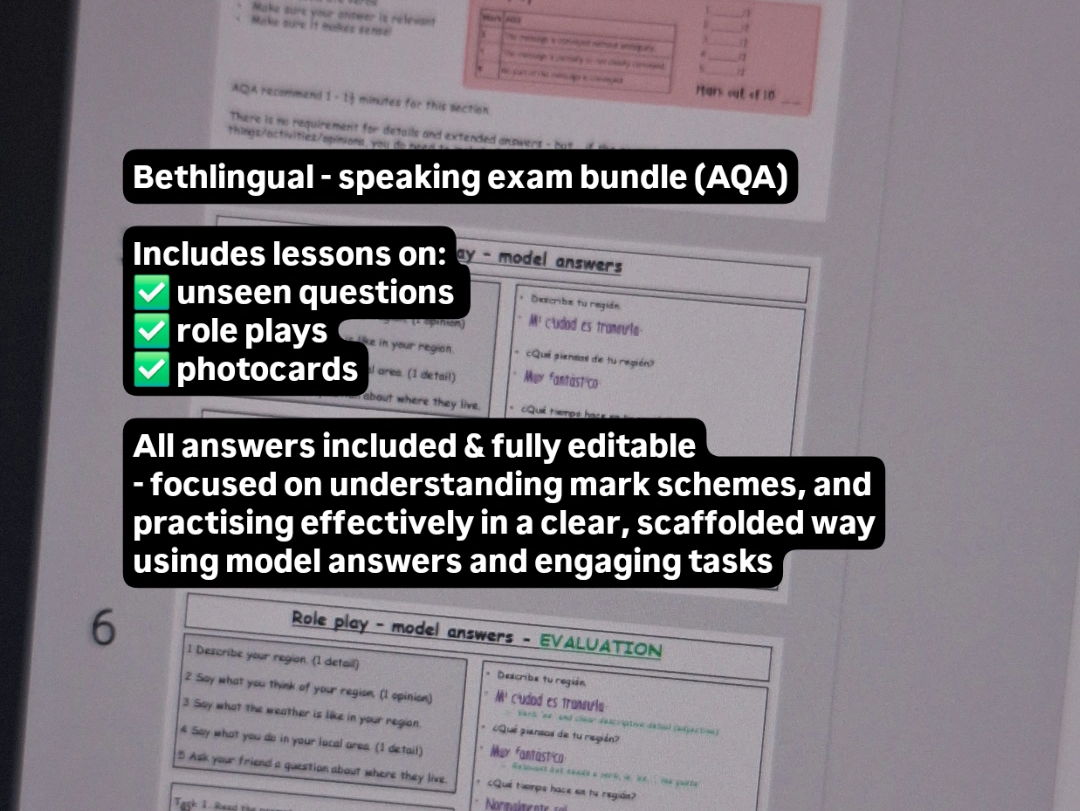 Spanish AQA GCSE speaking exam lessons bundle