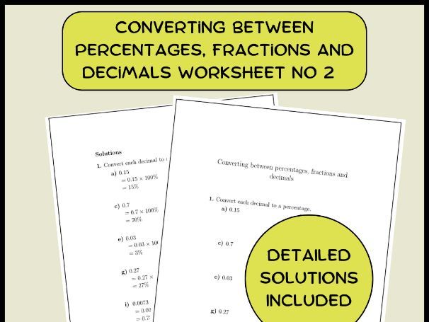 Converting between percentages, fractions and decimals worksheet no 2