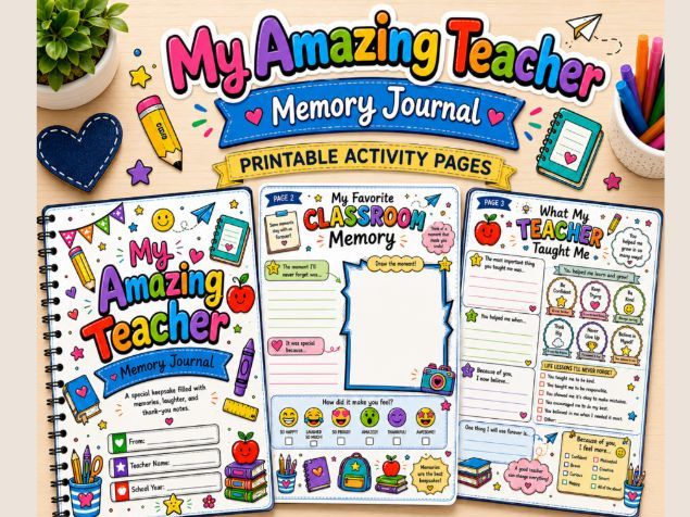 Teacher Appreciation Card Printable | Memory Journal for Students to Give Teacher | End of Year Gift