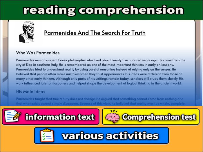 Parmenides And The Search For Truth- Reading Comprehension, Worksheet & Activities