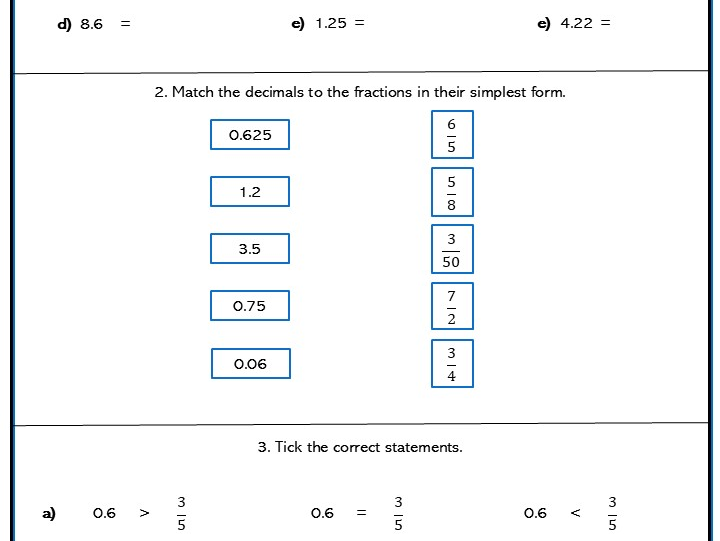 Decimals as Fractions Higher