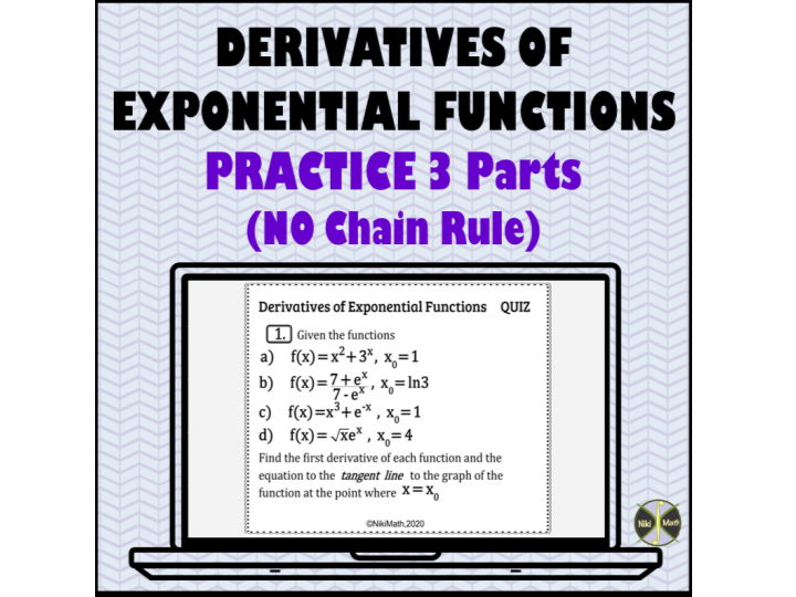 Derivatives of Exponential Functions (No Chain Rule) - Practice/Quiz of 3 parts