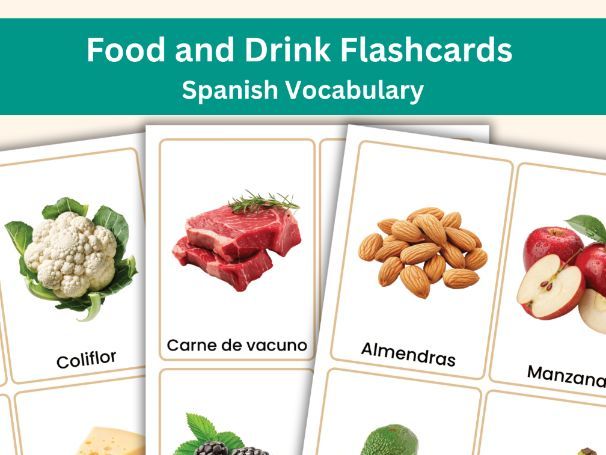 Spanish Food and Drink Vocabulary Flashcards | 84 Real Photo Word Cards