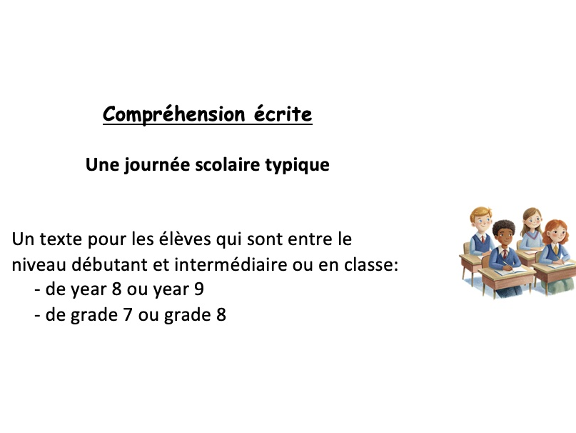 French-reading (year 8 or 9 - grade 7 or 8): les matières scolaires