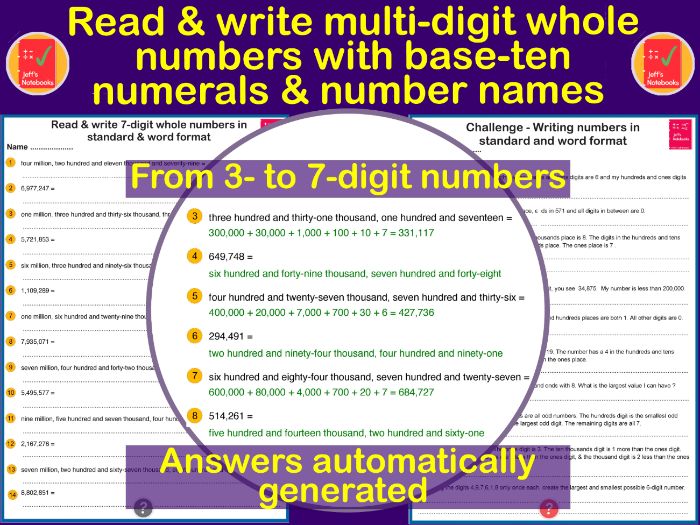 Read & write large numbers in digits & words - Place value