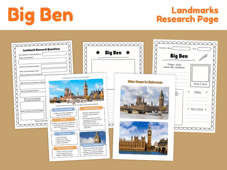 Big Ben Landmark Research Project | London Geography Worksheets