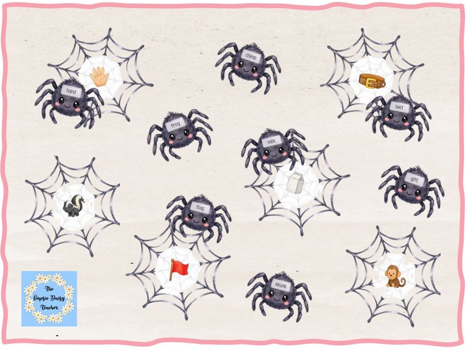 Halloween Spider and Web Phonics Matching (Four and Five sound/CVCC and CCVCC Word Practice)