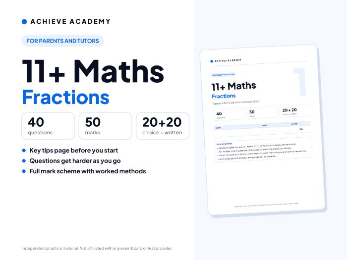 11+ Maths Topic Booklet: Fractions – Year 5/6 Practice with Mark Scheme