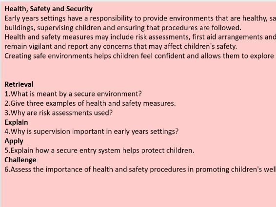 AAQ Early Childhood Development Unit 2: Keeping Children Safe  Complete Comprehension Activities