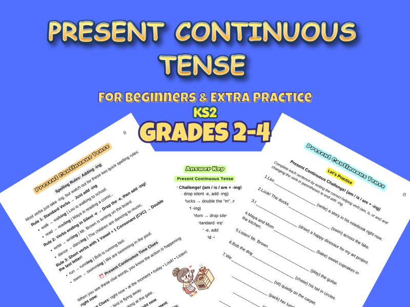 Present Continuous Worksheets: KS2/Gr2-4