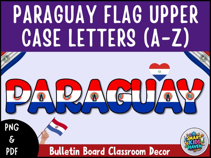 Paraguay Flag Bulletin Board Letters Uppercase Alphabet A-Z Classroom Decor.