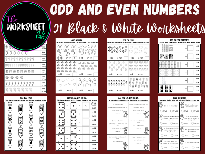 Odd and Even Numbers Worksheets In Black and White