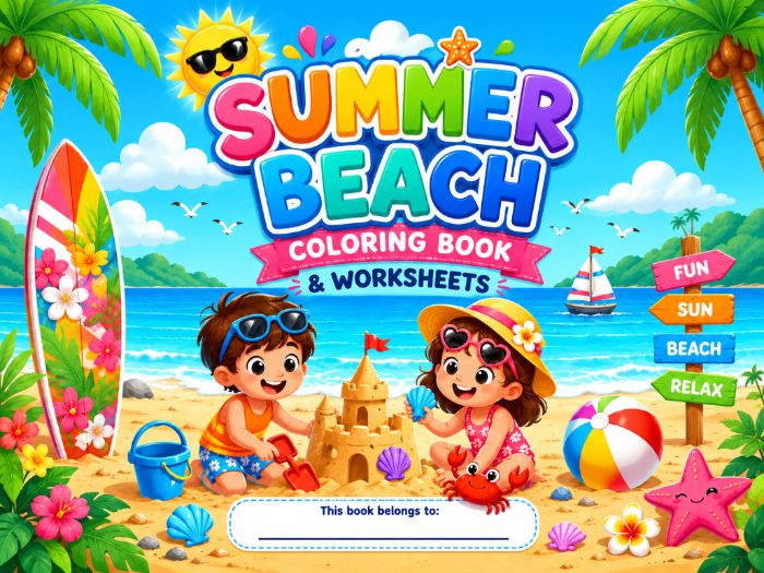 Summer Beach Coloring Pages & Worksheets | Summer Activities Kindergarten–3rd Grade