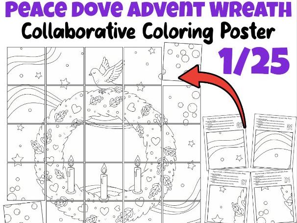 Peace Dove Advent Wreath Poster | Gentle Christmas Collaborative Coloring Art