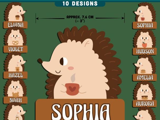 Cozy Hedgehog Name Tags, Editable Locker & Cubby Labels, Snug Nature Classroom Theme, 10 Designs