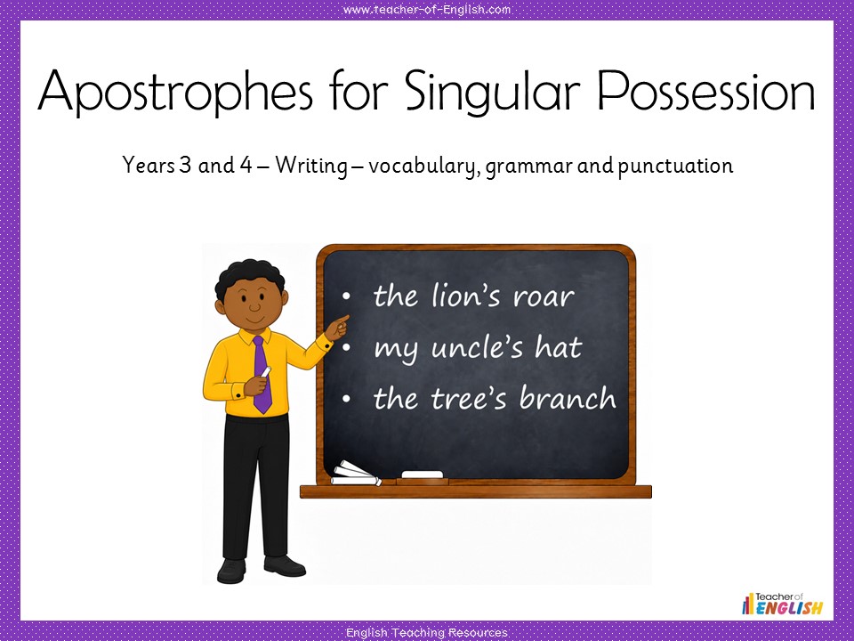 Apostrophes for Singular Possession - Years 3 and 4 Punctuation