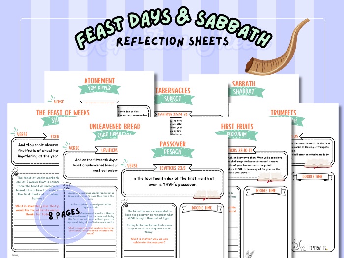 Feast Days And Sabbath Reflection Sheets Feast Of YHWH Biblical Printables Hebrew Pack Journaling