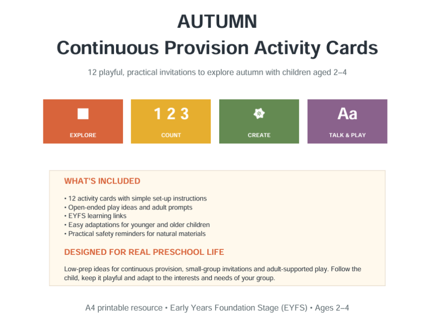 Autumn Continuous Provision Activity Cards | EYFS | Ages 2–4