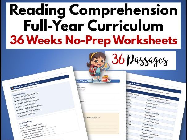 Grade 3 Yearlong Reading Comprehension Curriculum | 36 No-Prep Worksheets