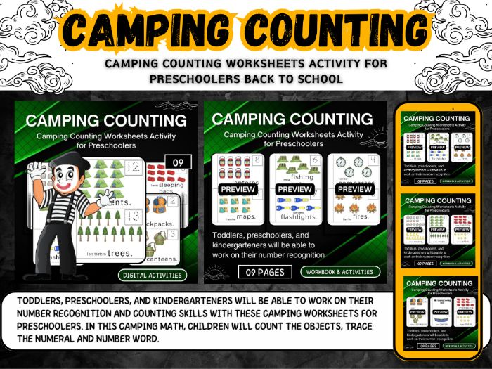Camping Counting Worksheets Activity for Preschoolers